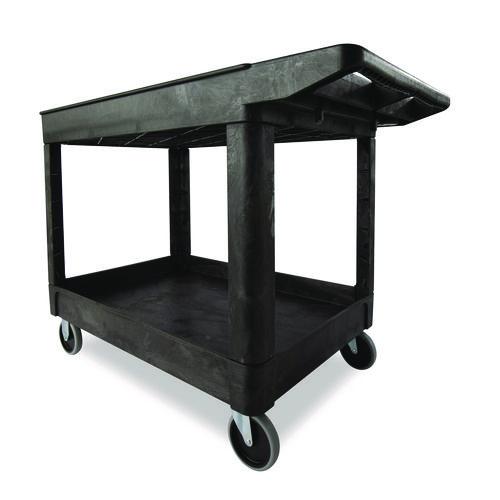Image of Rubbermaid® Commercial FG452089BLA Heavy-Duty Utility Cart with Lipped Shelves, Plastic, 2 Shelves, 500 lb Capacity, 25.78" x 45.25" x 33.25", Black