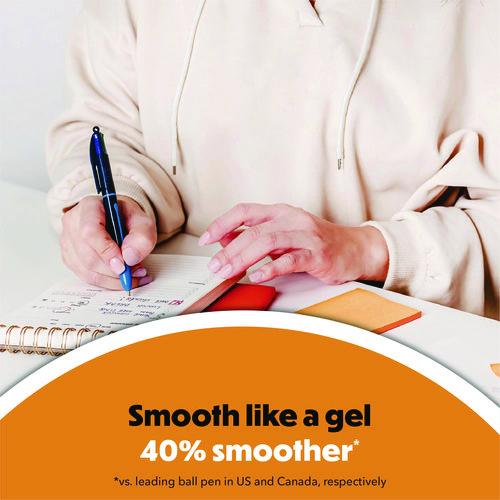 Image of BIC® MMSP3-A-AST 4-Color Smooth Multi-Color Ballpoint Pen, Retractable, Medium 1 mm, Black/Blue/Green/Red Ink, Black/Blue Barrel, 3/Pack