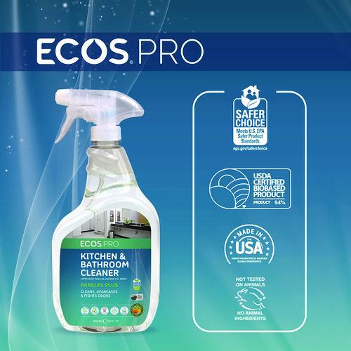 Image of ECOSÂ® PRO Parsley Plus All-Purpose Kitchen and Bathroom Cleaner, Parsely Scent, 32 oz Spray Bottle, 6/Carton