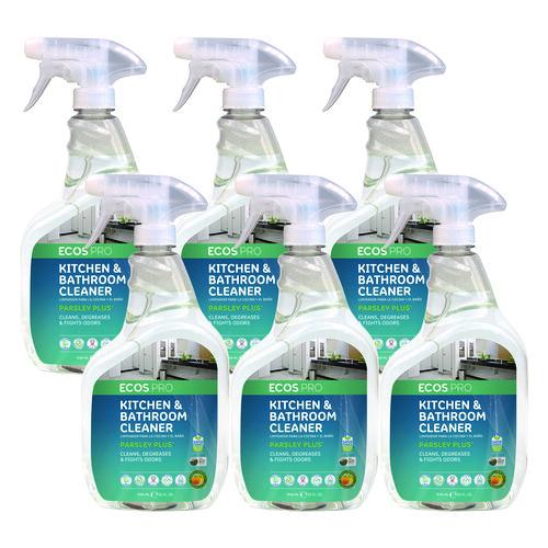 Image of ECOSÂ® PRO Parsley Plus All-Purpose Kitchen and Bathroom Cleaner, Parsely Scent, 32 oz Spray Bottle, 6/Carton
