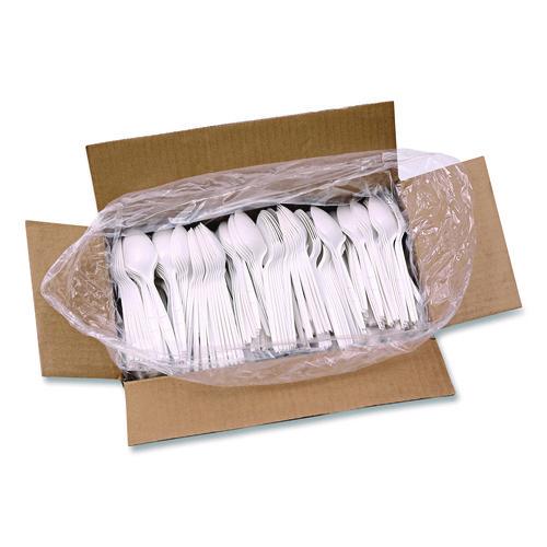 Image of Boardwalk® BWKSPOONPPMW Mediumweight Polypropylene Cutlery, Spoon, 5.31", Plastic, White, 1,000/Carton