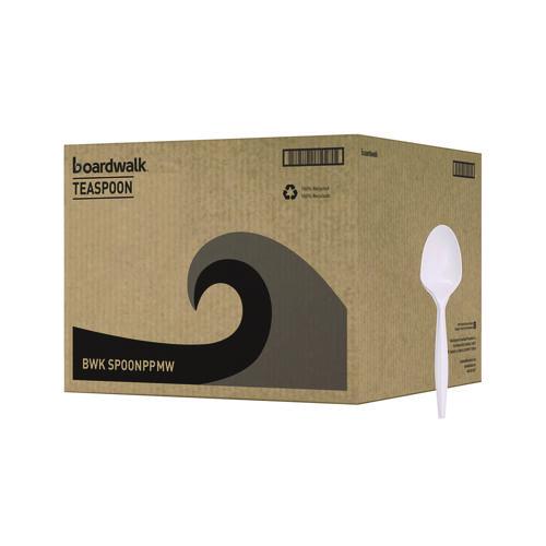 Image of Boardwalk® BWKSPOONPPMW Mediumweight Polypropylene Cutlery, Spoon, 5.31", Plastic, White, 1,000/Carton