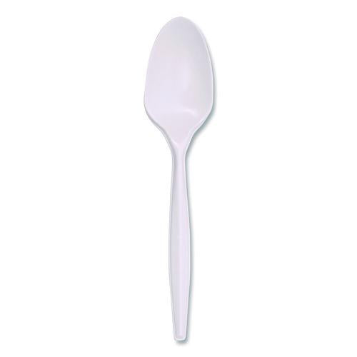 Image of Boardwalk® BWKSPOONPPMW Mediumweight Polypropylene Cutlery, Spoon, 5.31", Plastic, White, 1,000/Carton