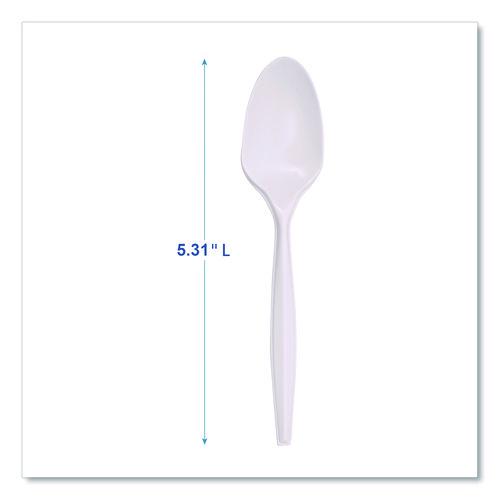 Image of Boardwalk® BWKSPOONPPMW Mediumweight Polypropylene Cutlery, Spoon, 5.31", Plastic, White, 1,000/Carton