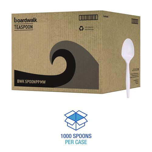 Image of Boardwalk® BWKSPOONPPMW Mediumweight Polypropylene Cutlery, Spoon, 5.31", Plastic, White, 1,000/Carton