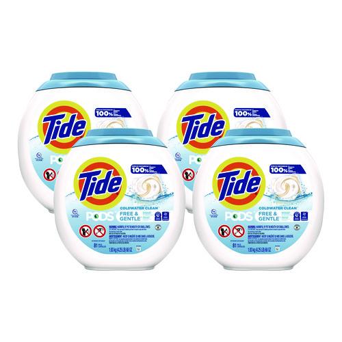 Image of Tide® 91798 Pods, HE Compatible, Unscented, 81 Pods/Tub, 4 Tubs/Carton