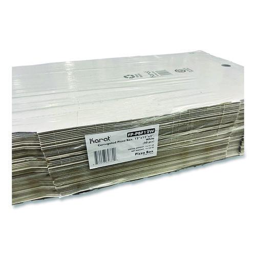 Image of Karat® FP-PBF12W Corrugated Pizza Boxes, 12 x 12 x 1.97, White/Brown, 50/Carton
