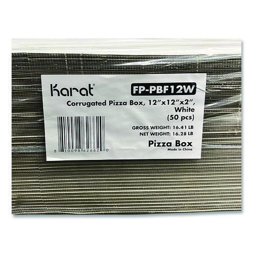 Image of Karat® FP-PBF12W Corrugated Pizza Boxes, 12 x 12 x 1.97, White/Brown, 50/Carton