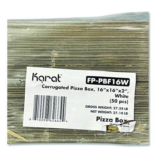 Image of Karat® FP-PBF16W Corrugated Pizza Boxes, 16 x 16 x 1.97, White/Brown, 50/Carton