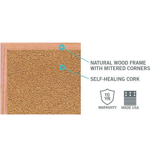 Image of Ghent WK47 Natural Cork Bulletin Board with Wood Frame, 87.94" x 48.5", Tan Surface, Natural Oak Frame