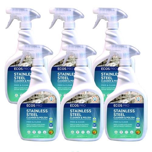 Image of ECOS® PRO PL93306CT Stainless Steel Cleaner and Polish, Free and Clear Scent, 32 oz Spray Bottle, 6/Carton