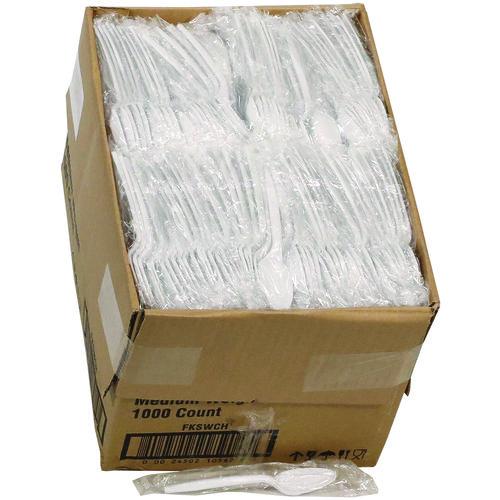 Image of Pactiv Evergreen FKSWCH Fieldware Cutlery, Individually Wrapped, Mediumweight Spoon, Plastic, White, 1,000/Carton