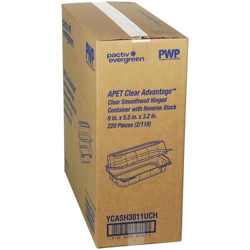 Image of Pactiv Evergreen YCASH3011UCH Hoagie Hinged Lid Container, 9 x 5.5 x 3.2, Clear, Plastic, 220/Carton