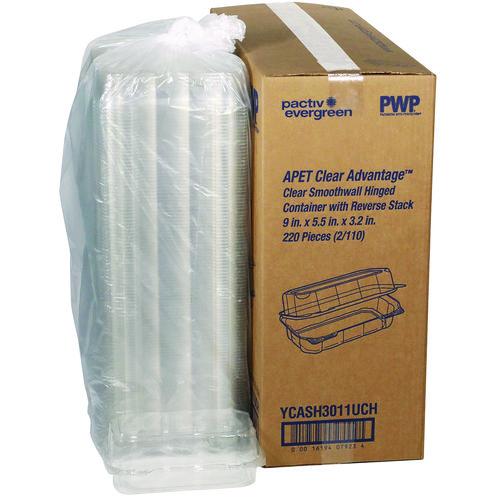 Image of Pactiv Evergreen YCASH3011UCH Hoagie Hinged Lid Container, 9 x 5.5 x 3.2, Clear, Plastic, 220/Carton