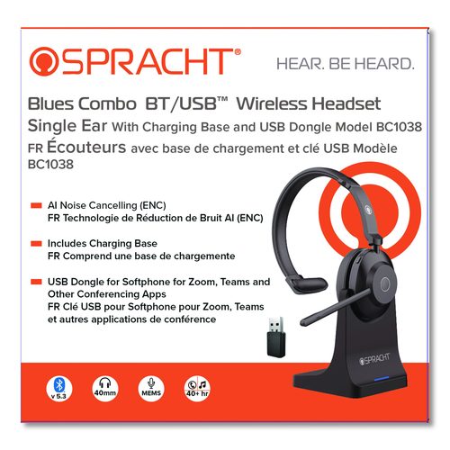 Image of Spracht Blues Combo Monaural Headset, Over The Head, Black