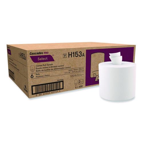 Image of Cascades PRO H153 Select Center-Pull Paper Towels, 2-Ply, 7.3 x 10, White, 600/Roll, 6 Rolls/Carton