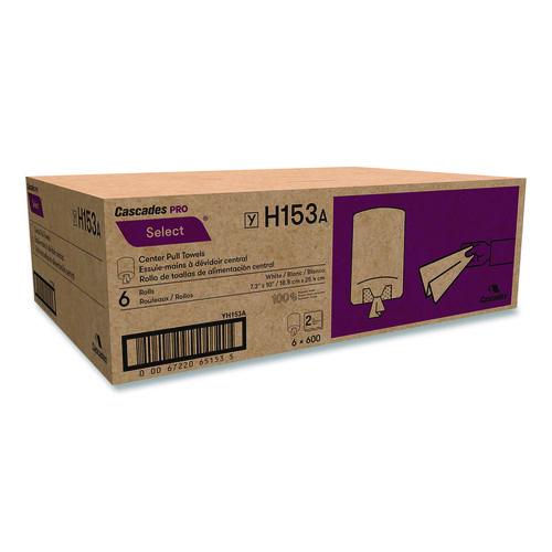 Image of Cascades PRO H153 Select Center-Pull Paper Towels, 2-Ply, 7.3 x 10, White, 600/Roll, 6 Rolls/Carton