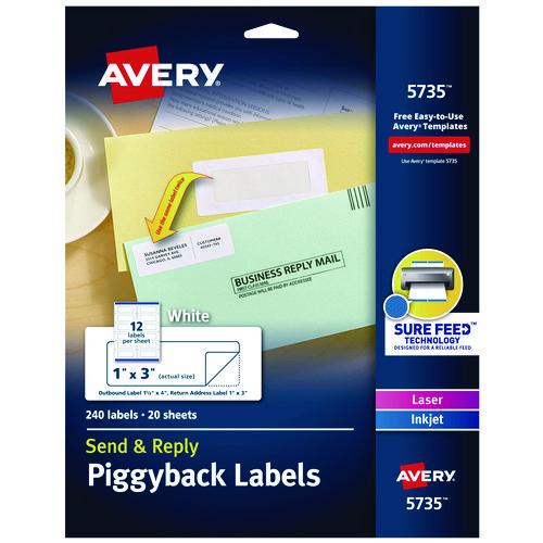 Image of Avery® 05735 Send And Reply Piggyback Labels, Inkjet/laser Printers, 1.63 X 4, White, 12/sheet, 20 Sheets/pack
