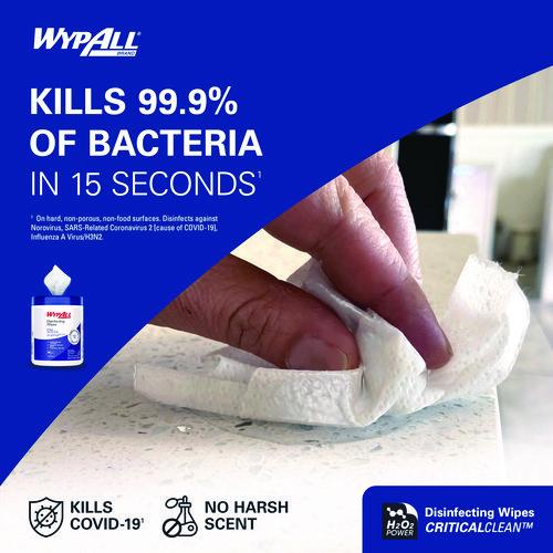 Image of WypAll® 54481 Hydrogen Peroxide Disinfecting Wipes, 1-Ply, 7 x 5.75, Fresh Scent, White, 185 Wipes/Canister