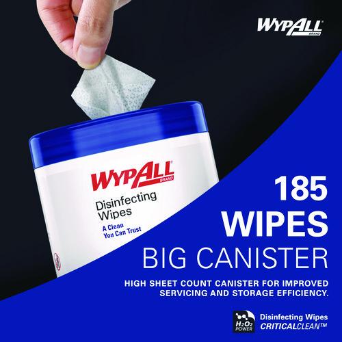Image of WypAll® 54481 Hydrogen Peroxide Disinfecting Wipes, 1-Ply, 7 x 5.75, Fresh Scent, White, 185 Wipes/Canister