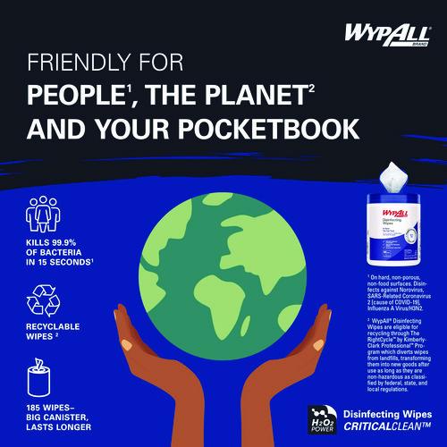 Image of WypAll® 54481 Hydrogen Peroxide Disinfecting Wipes, 1-Ply, 7 x 5.75, Fresh Scent, White, 185 Wipes/Canister