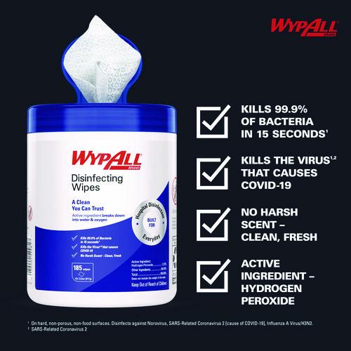 Image of WypAll® 54481 Hydrogen Peroxide Disinfecting Wipes, 1-Ply, 7 x 5.75, Fresh Scent, White, 185 Wipes/Canister