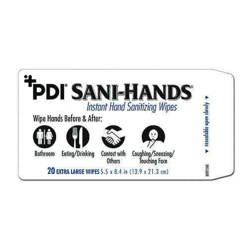 Image of Sani Professional® P15984 PDI Sani-Hands Instant Hand Sanitizing Wipes, 7.5 x 6, Unscented, White, 220/Canister, 6 Canisters/Carton
