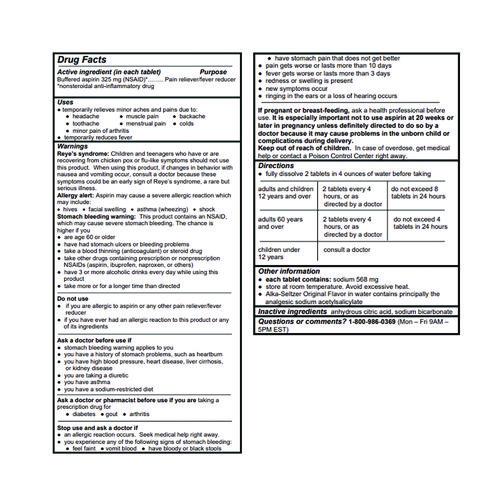 Image of Alka-Seltzer® 64038 Buffered Aspirin (NSAID) Tablets, 2/Pack, 30 Packs/Box