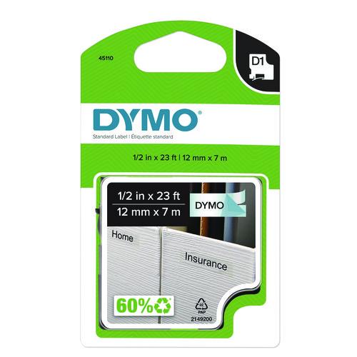 Image of DYMOÂ® D1 Standard Labels, 0.50" x 23 ft, Black Print on Clear Tape