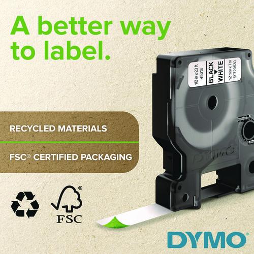 Image of DYMO® 1761554 D1 Standard Labels, 0.38" x 23 ft, Black Print on White Tape