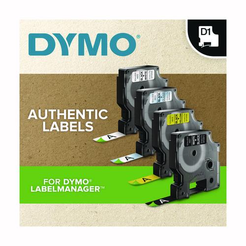 Image of DYMO® 1761554 D1 Standard Labels, 0.38" x 23 ft, Black Print on White Tape