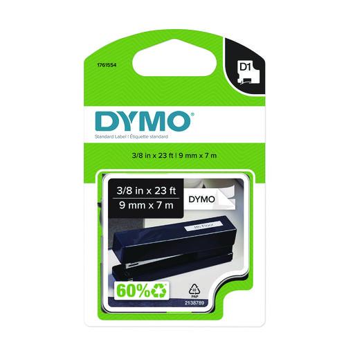Image of DYMO® 1761554 D1 Standard Labels, 0.38" x 23 ft, Black Print on White Tape