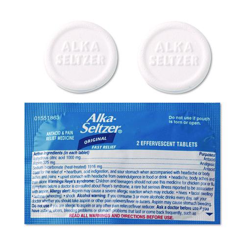 Image of Alka-Seltzer® 64038 Buffered Aspirin (NSAID) Tablets, 2/Pack, 30 Packs/Box