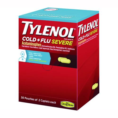 Image of Tylenol® 64568 Cold + Flu Severe Caplets, 2/Pack, 30 Packs/Box