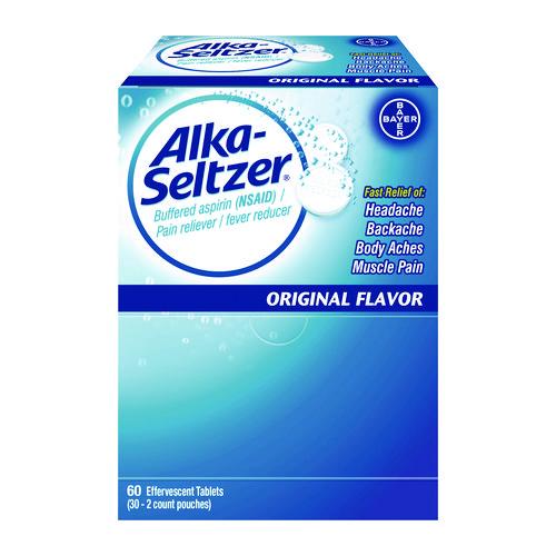 Image of Alka-Seltzer® 64038 Buffered Aspirin (NSAID) Tablets, 2/Pack, 30 Packs/Box