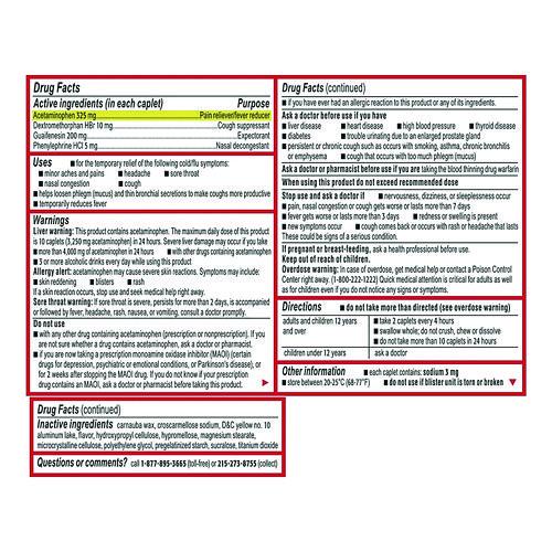 Image of Tylenol® 64568 Cold + Flu Severe Caplets, 2/Pack, 30 Packs/Box