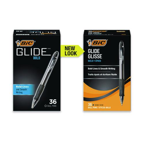 Image of BIC® VLGB361-BLK GLIDE Bold Ballpoint Pen Value Pack, Retractable, Bold 1.6 mm, Black Ink, Smoke Barrel, 36/Pack