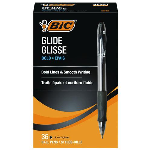 Image of BIC® VLGB361-BLK GLIDE Bold Ballpoint Pen Value Pack, Retractable, Bold 1.6 mm, Black Ink, Smoke Barrel, 36/Pack