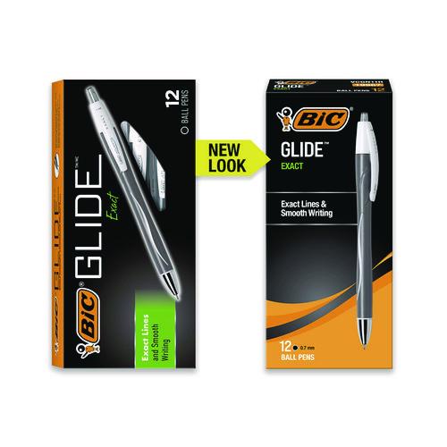 Image of BIC® VCGN11-BK Glide Exact Ballpoint Pen, Retractable, Fine 0.7 Mm, Black Ink, Black Barrel, Dozen