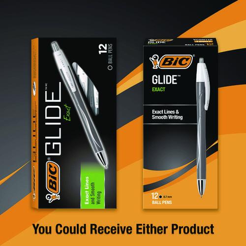 Image of BIC® VCGN11-BK Glide Exact Ballpoint Pen, Retractable, Fine 0.7 Mm, Black Ink, Black Barrel, Dozen
