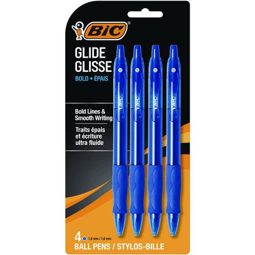 Image of BIC® VLGBP41-BLU Glide Bold Ballpoint Pen, Retractable, Bold 1.6 Mm, Blue Ink, Translucent Blue Barrel, 4/pack