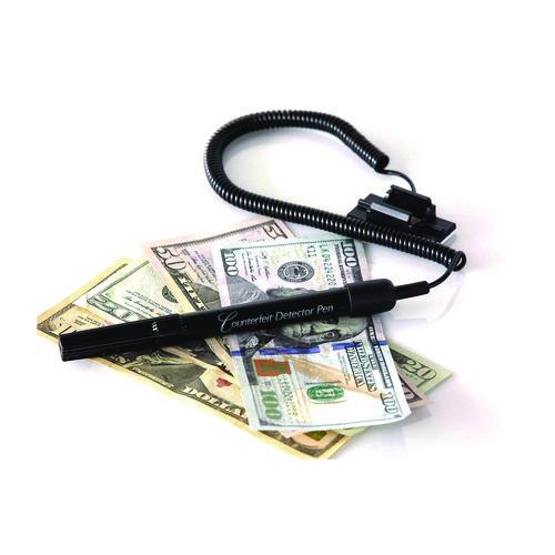 Image of Dri-Mark® 351BCL Smart Money Counter Pen for USD,  Includes Coiled Cable and Self-Adhesive Counter Mount, Black