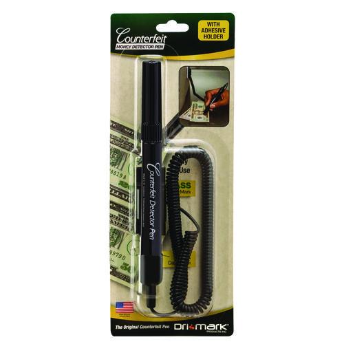 Image of Dri-Mark® 351BCL Smart Money Counter Pen for USD,  Includes Coiled Cable and Self-Adhesive Counter Mount, Black
