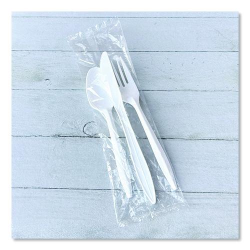 Image of Boardwalk® BWK3KITWHPS Three-Piece Polystyrene Cutlery Kit, Mediumweight, Fork/Knife/Spoon, Plastic, White, 250/Carton