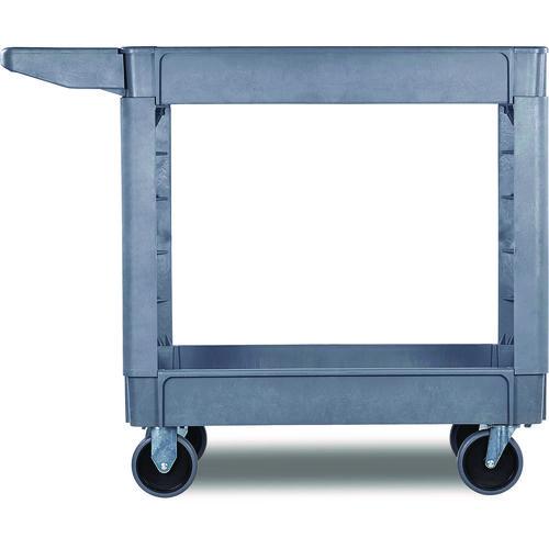 Image of Boardwalk® UC4018BWK23 Two-Shelf Utility Cart, Plastic, 2 Shelves, 500 lb Capacity, 17.25" x 40" x 33.5", Gray