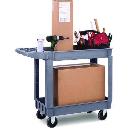 Image of Boardwalk® UC4018BWK23 Two-Shelf Utility Cart, Plastic, 2 Shelves, 500 lb Capacity, 17.25" x 40" x 33.5", Gray