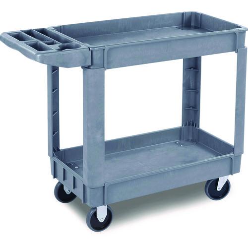 Image of Boardwalk® UC4018BWK23 Two-Shelf Utility Cart, Plastic, 2 Shelves, 500 lb Capacity, 17.25" x 40" x 33.5", Gray