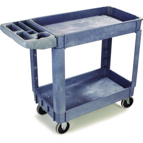 Image of Boardwalk® UC4018BWK23 Two-Shelf Utility Cart, Plastic, 2 Shelves, 500 lb Capacity, 17.25" x 40" x 33.5", Gray