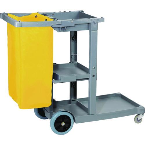 Image of Boardwalk® JC1945SBWK23 Janitor's Cart, Plastic, 4 Shelves, 1 Bin, 19" x 45" x 39", Gray