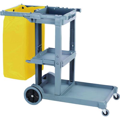 Image of Boardwalk® JC1945SBWK23 Janitor's Cart, Plastic, 4 Shelves, 1 Bin, 19" x 45" x 39", Gray